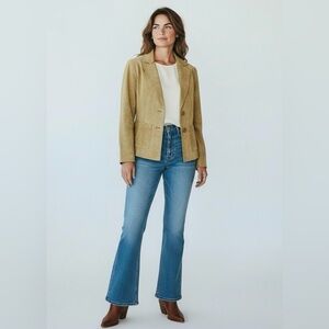 Vintage MOTO Suede Leather Blazer Fitted Western Jacket‎ Tan Brown Size 12